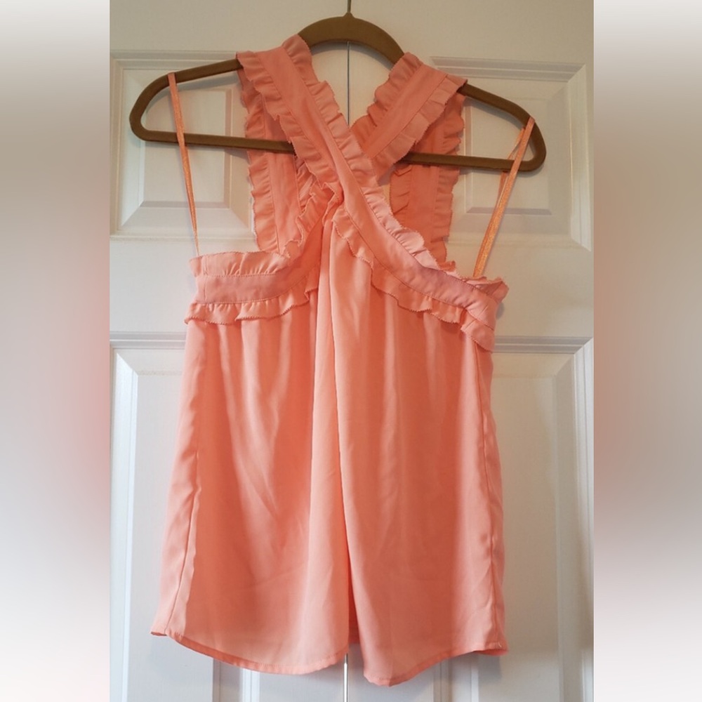 J. Crew criss cross Coral Ruffle Tank Top